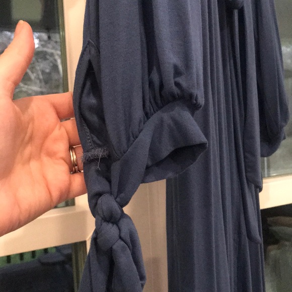 Lulus Blue maxi feaux wrap dress with waist tie - Picture 3 of 6